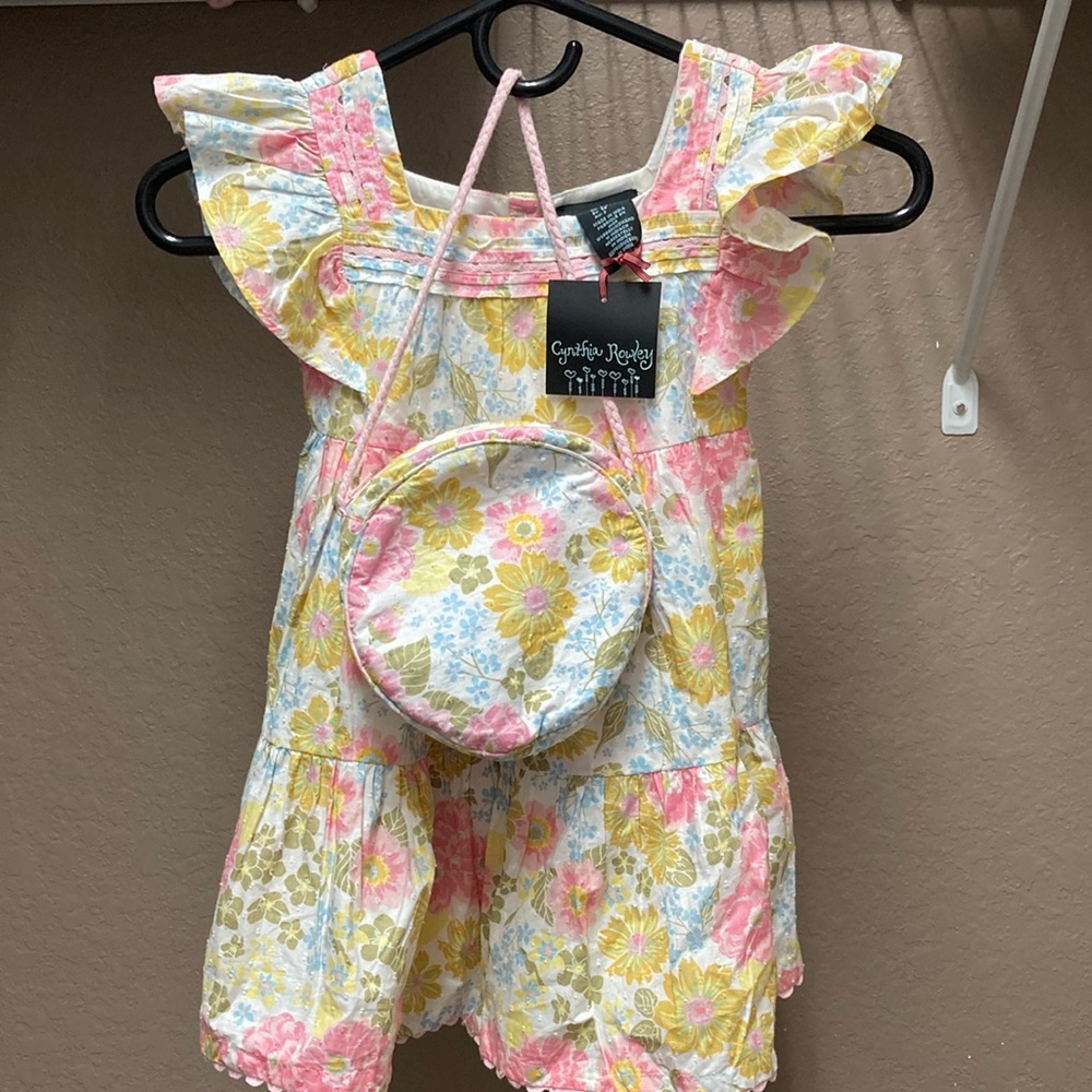 Cynthia Rowley Pink and Yellow Floral Dress & Purse size 3T